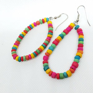 Vintage Rainbow Wood Bead French Hook Earrings